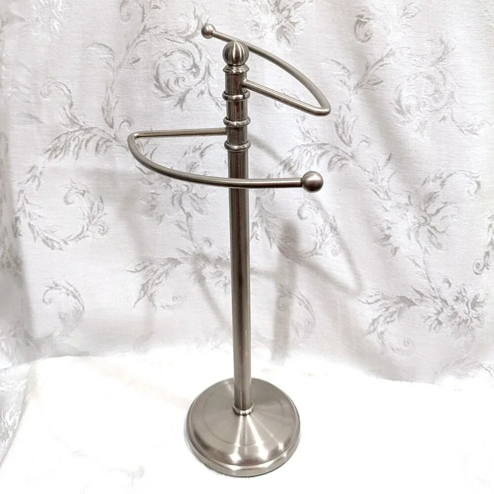 Hand Towel Swivel Stand Holder Freestanding Rotating Silver Metal Bathroom 15